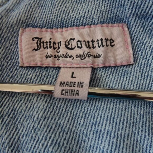 Juicy Couture Overalls Women's Size L Blue Denim Wide Leg Rhinestone Logo - Picture 7 of 10